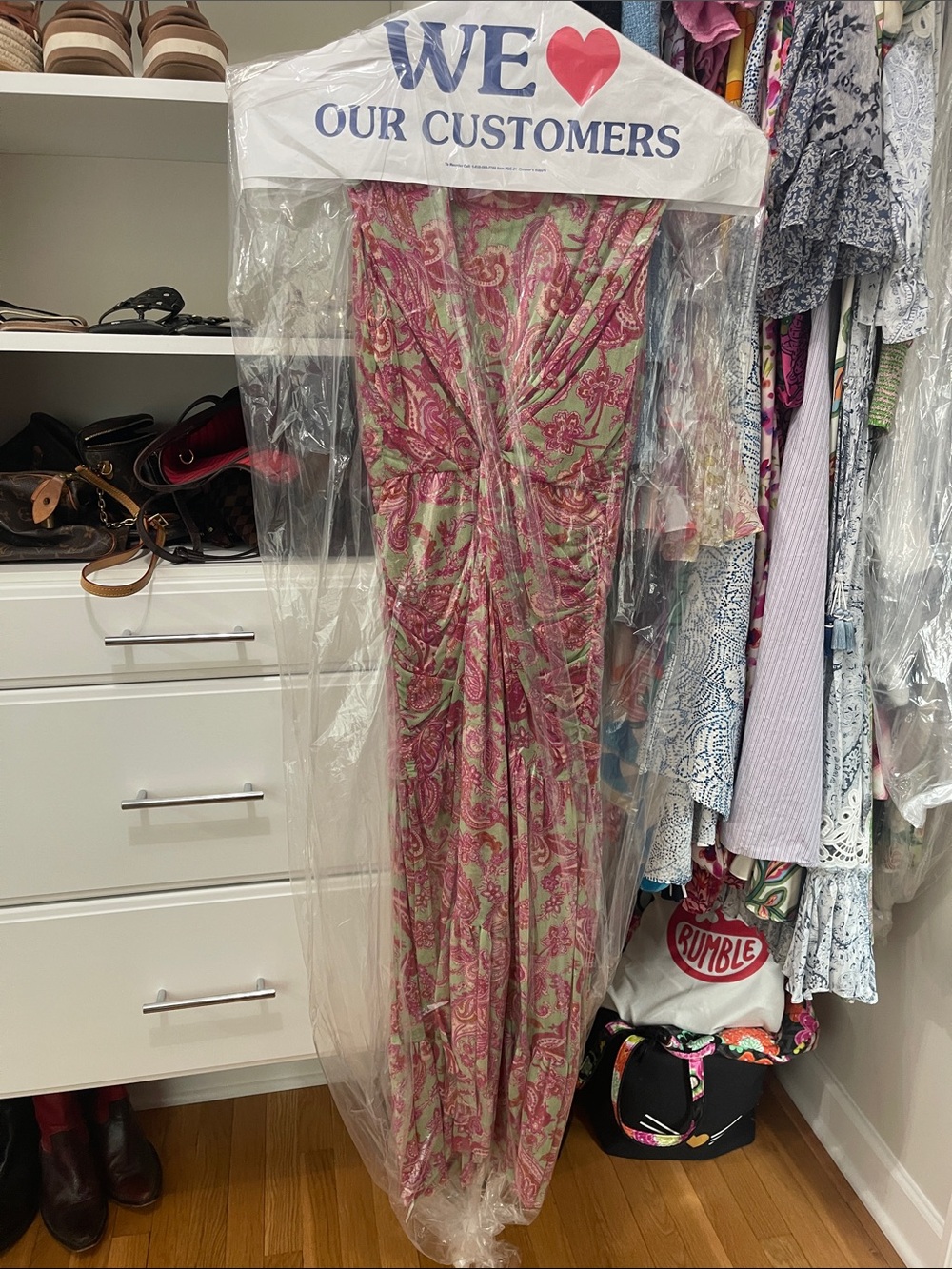 Misa Los Angeles Pink and Green Paisley Midi Dress